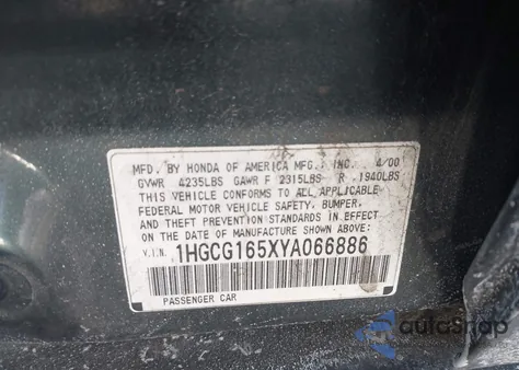 2000 Honda Accord 3.0 Ex из США, поврежденный, VIN 1HGCG165XYA066886